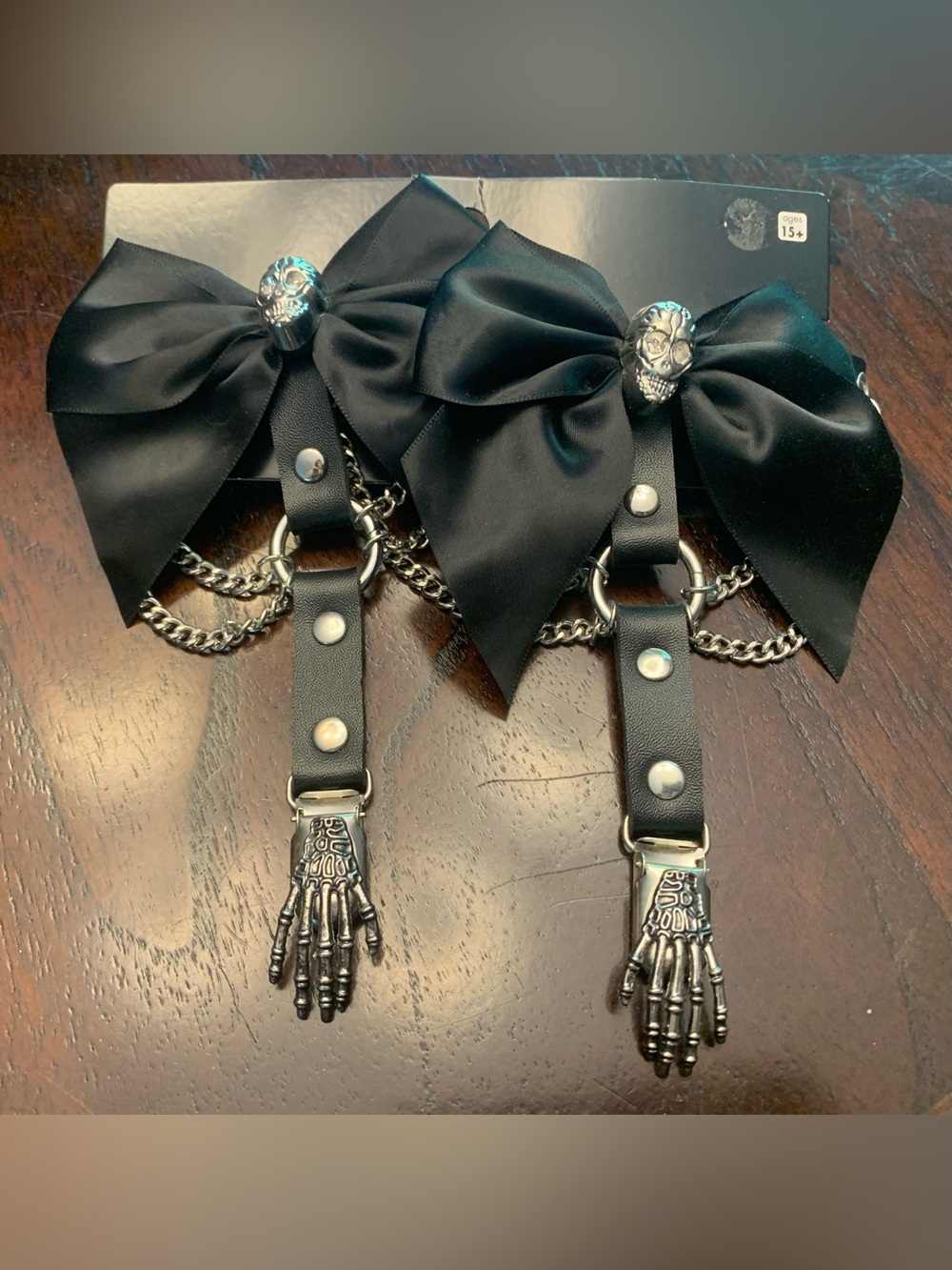 Gothic Black Bow & Skeleton Hand Garters